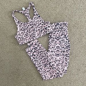 Savvi pink leopard leggings + sports bra